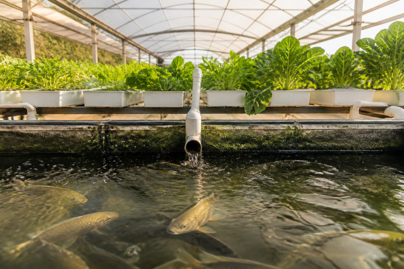 Fish waste feeds plants in this symbiotic farm
