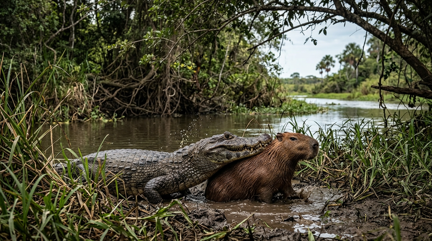 Capybaras aren't safe from crocodiles