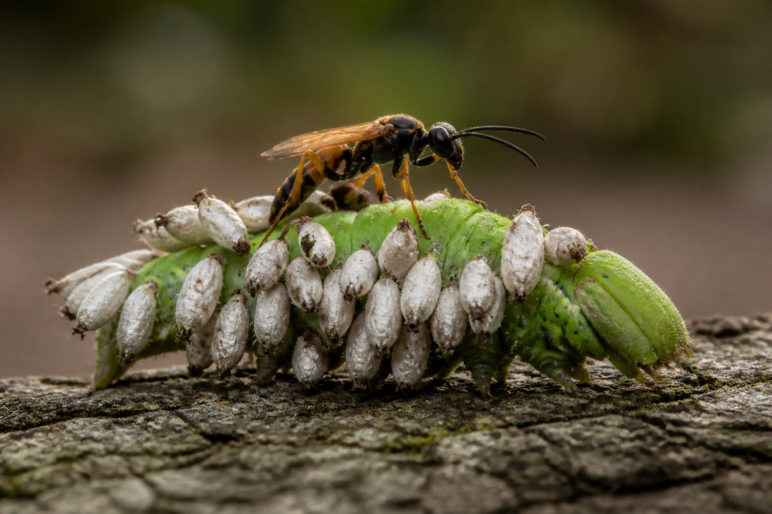 Wasps make caterpillars into zombie guards